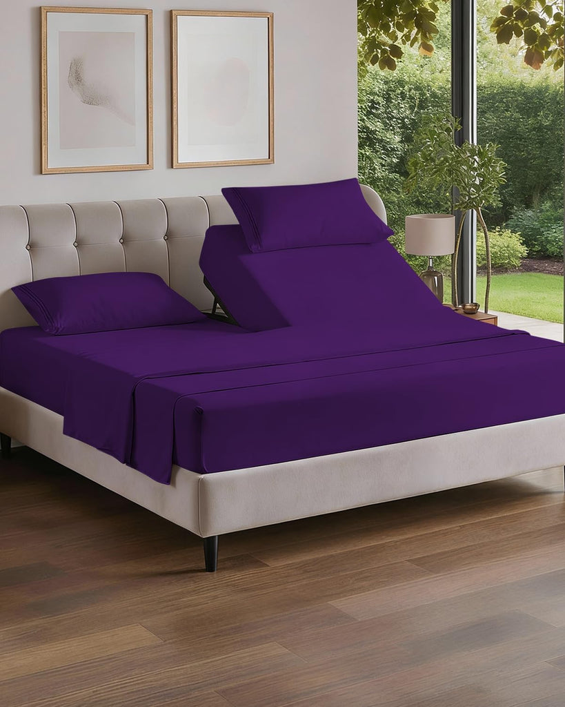 Flex Top Split Head King 4 Piece Sheet Set - Ultra-Soft & Cooling - Purple