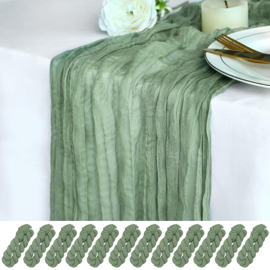 12 Pack Sage Green Cheesecloth Table Runner 21.5x120inch 10FT Boho Gauze Cheese Cloth Table Runners for Wedding Baby Sho