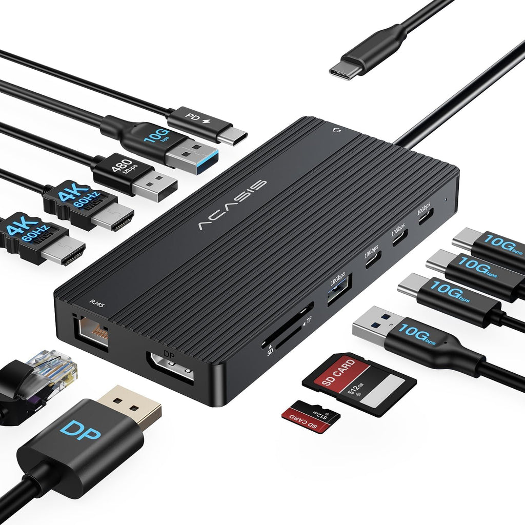 USB C Docking Station Dual Monitor, 14 in 1 USB C Hub, Adapter with 2 HDMI+DP(4K60Hz), Ethernet, 3 USBC 10G,100W PD, SD/