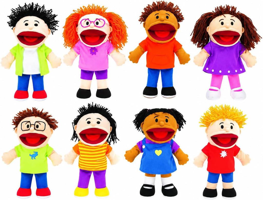 Fun Express Hand Puppets for Kids, 8 Multicultural, 14 Inch