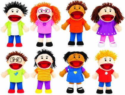 Fun Express Hand Puppets for Kids, 8 Multicultural, 14 Inch