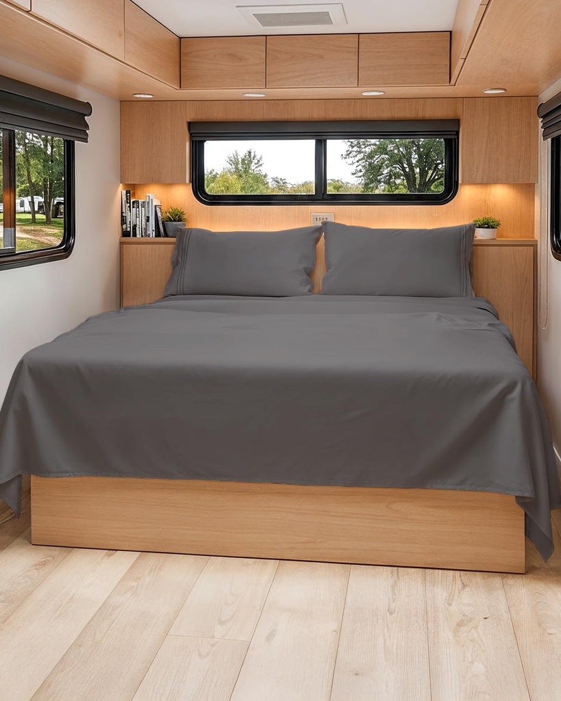 Short Queen Size 4 Piece Bed Sheet Set - RV Short Queen Sheets - Dark Grey
