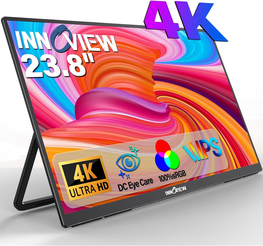 Innoview 23.8” 4K Large Portable Monitor, UHD (3840*2160) 100%sRGB IPS Speakers USB-C HDMI Work Home Second Monitor W/18