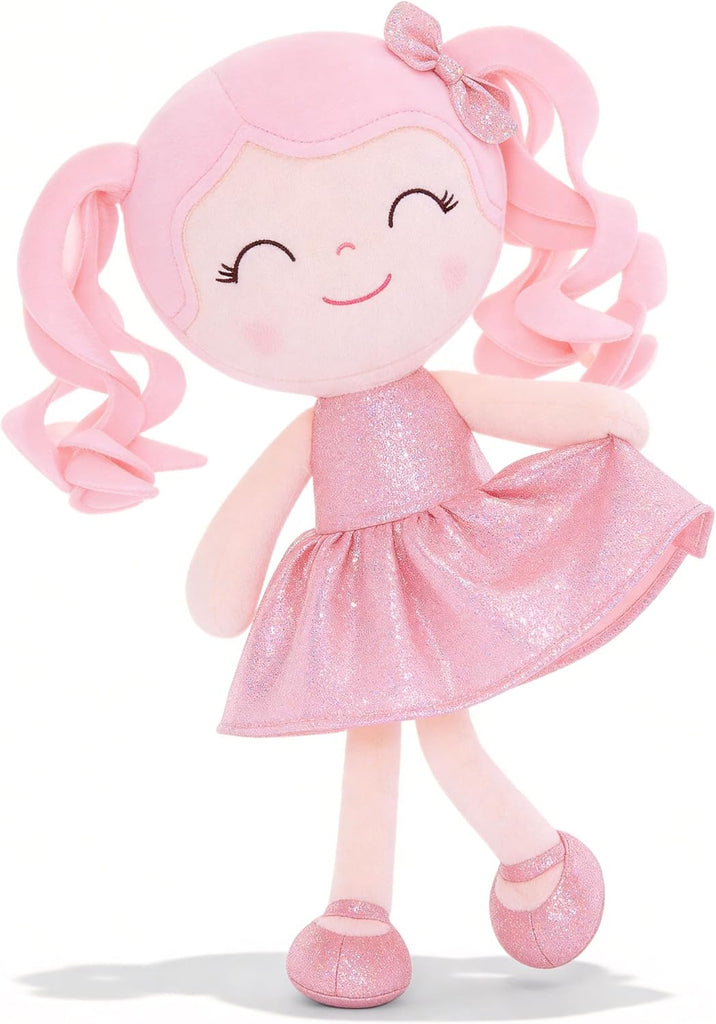 Gloveleya Baby Dolls Soft Snuggly Doll First Baby Girl Gifts Plush Doll with Sparkling Dress Pink 12inches Pearlescent S