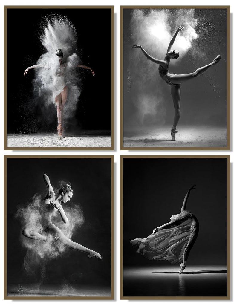 NCYEL Black and white ballet wall art dancer poster beautiful girl bedroom elegant dance classroom bathroom dormitory decoration poster 16 "x24 x4pcs