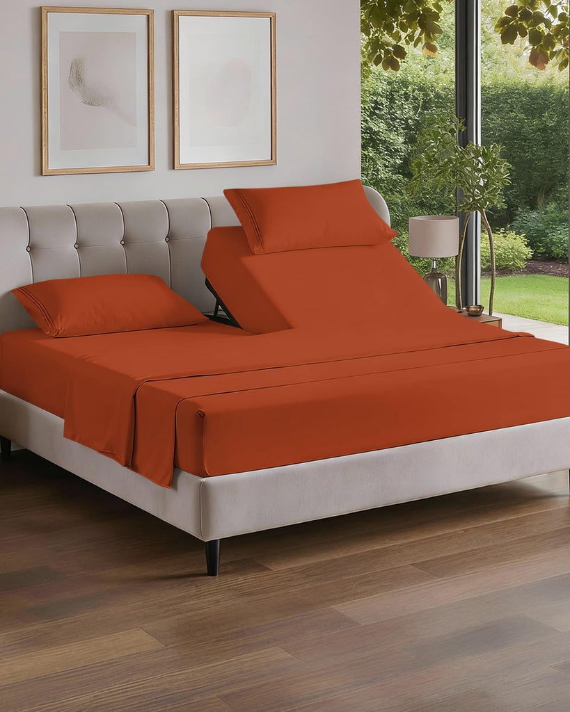 Flex Top Split Head King 4 Piece Sheet Set - Soft & Breathable - Terracotta