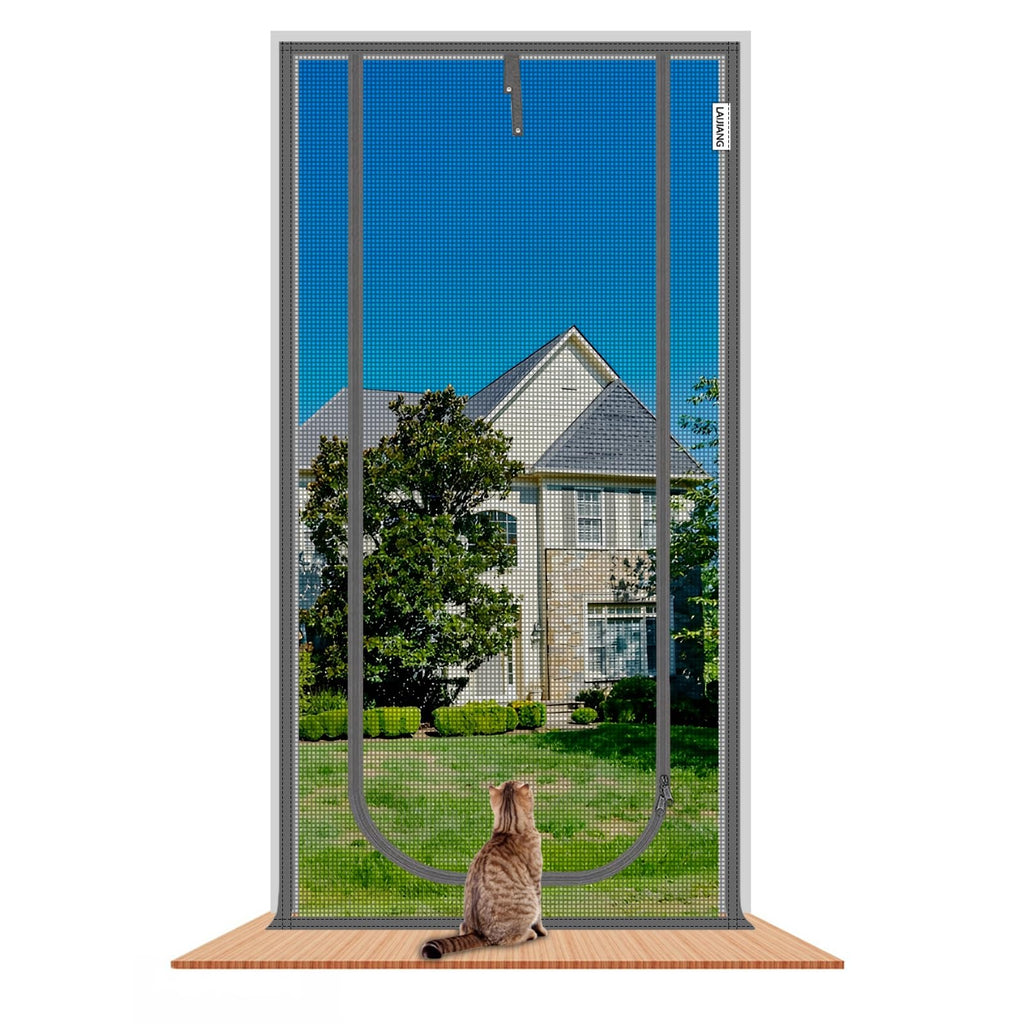 LAIJIANG Reinforced Cat Screen Door with Zipper Fits Openings 42x81''