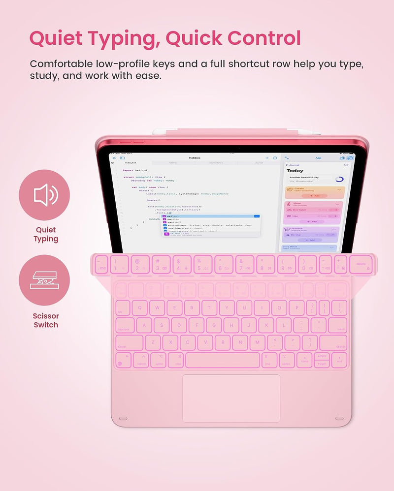 Funda con Teclado typecase Edge para iPad 11" (A16) / 10.ª Gen - Rosa Claro