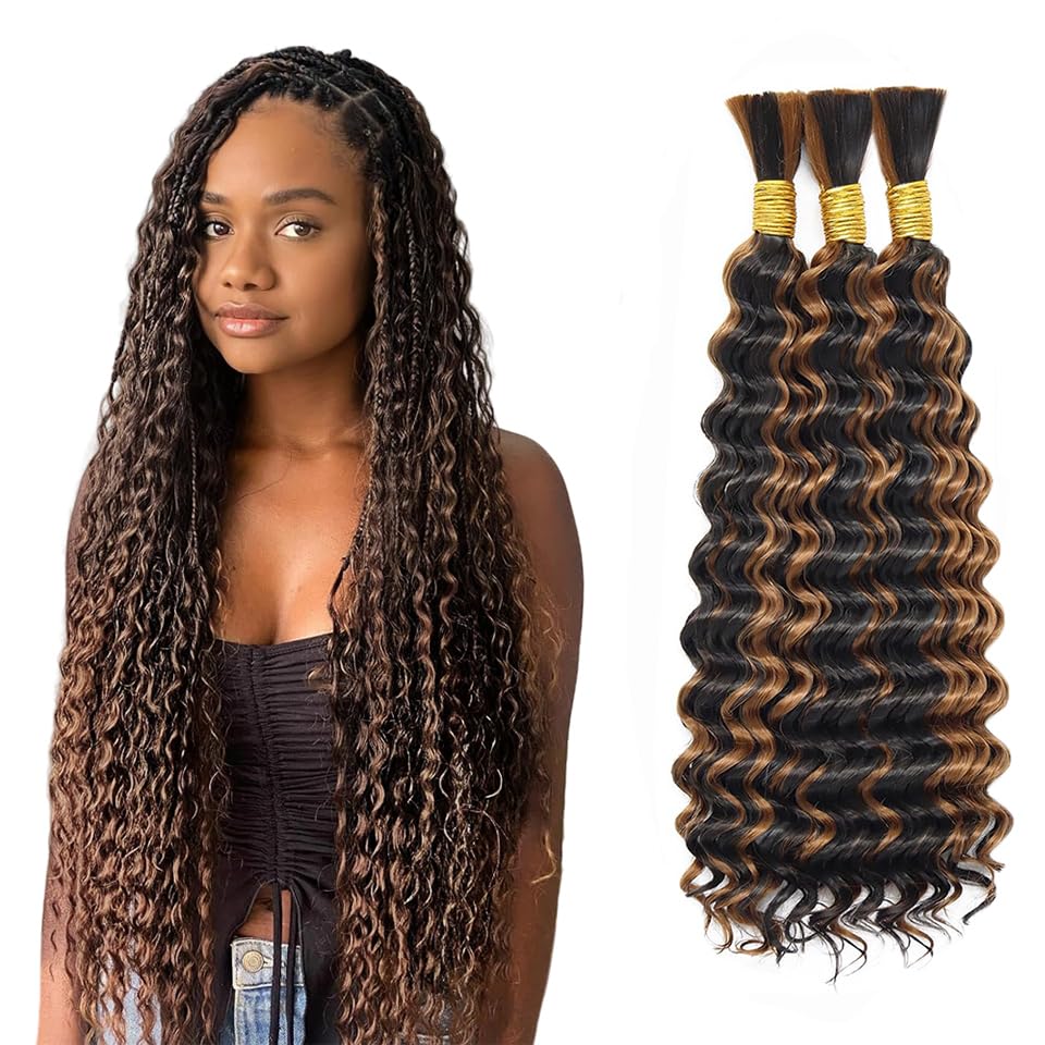 P430 Brown Braiding Hair 14 14 14 Inch Highlight Deep Wave Boho Hair for Braiding Knotles Virgin #4 Mixed With #30 Brown