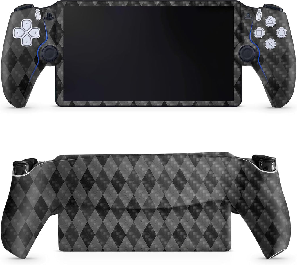 Carbon Fiber Gaming Skin Compatible with PS5 Portal Remote Player - Black Argyle - Premium 3M Vinyl Protective Wrap Deca