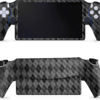Carbon Fiber Gaming Skin Compatible with PS5 Portal Remote Player - Black Argyle - Premium 3M Vinyl Protective Wrap Deca