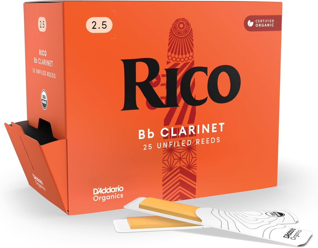 Rico Organic Bb Clarinet Reeds, Strength 2.5, 25 Pack