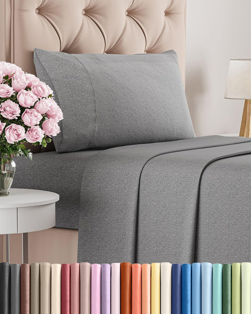 Twin Size 3 Piece Sheet Set - Breathable & Cooling Sheets - Heathered Grey