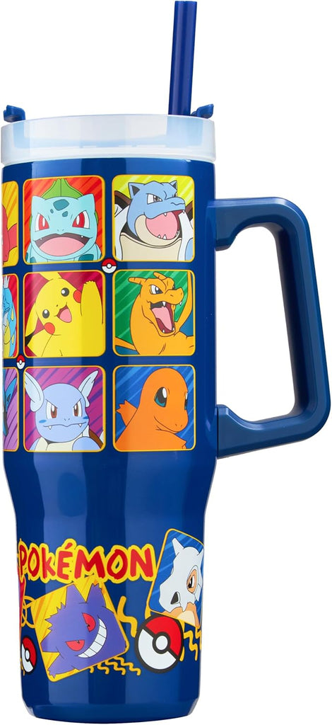 Get Trend Pokemon Tumbler with Handle and Straw 32 oz, Keeps Hot 8 Hrs, Cold 12H & Ice 42H, BPA-Free Insulated Stainless Steel Water Bottle, Travel Mug, Gamer Gifts (Multi Pokemon)