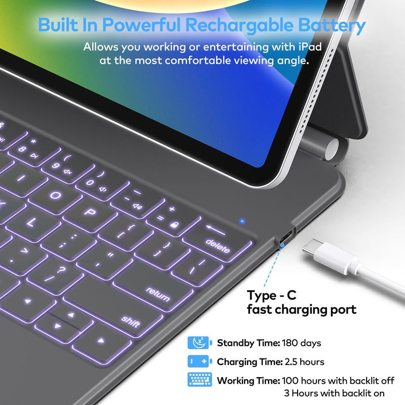 Funda con Teclado runelk para iPad Air 11" (M4/M3/M2) y Pro 11" - Gris