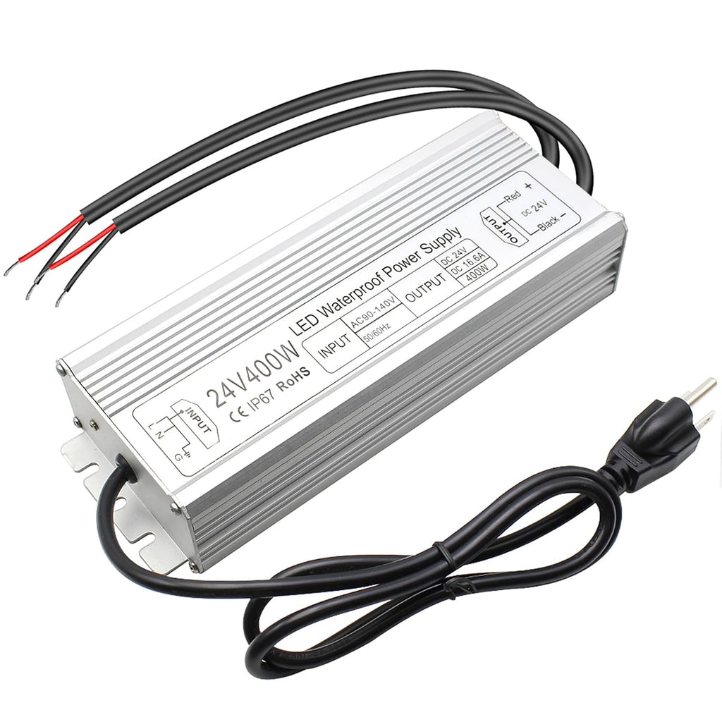 inShareplus 24V 400W LED Power Supply, IP67 Rainproof Waterproof Outdoor Driver,AC 90-140V to DC 24V Low Voltage Transfo