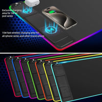 Miroddi XXL Mouse Pad with Phone Holder - Black, RGB Desk Mat with 15W Fast Charging, LED Gaming Mousepad with 11 Light Colors, Waterproof Non-Slip Pad for Office & Home (Black with PD Adapter)
