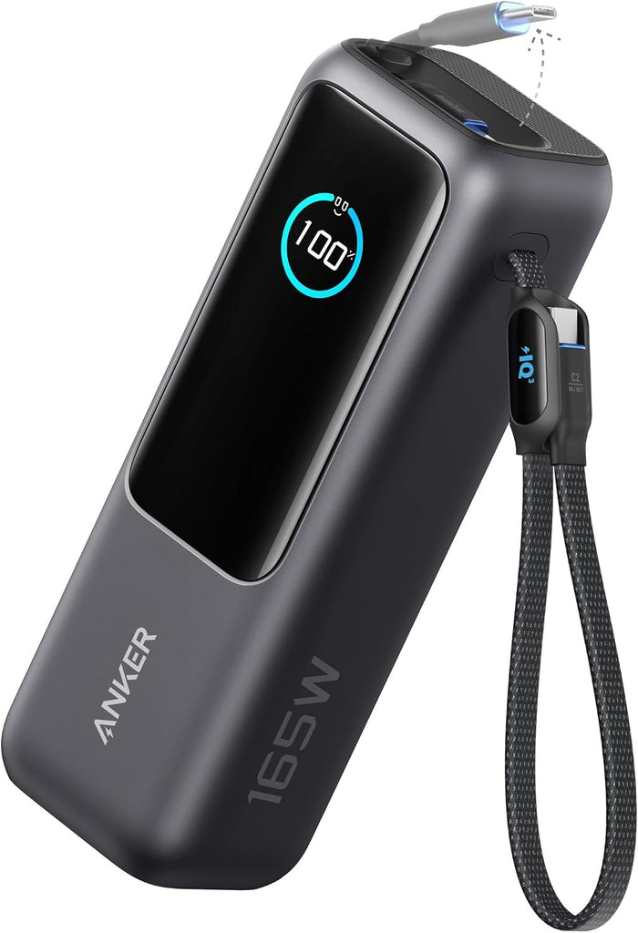 Anker Laptop Power Bank,25,000mAh Portable Charger with 165W Total Output,3 USB-C Ports (100W Max Each),Built-in Retractable Cables,Flight-Ready,for iPhone 17/16 Series,MacBook,Samsung,and More