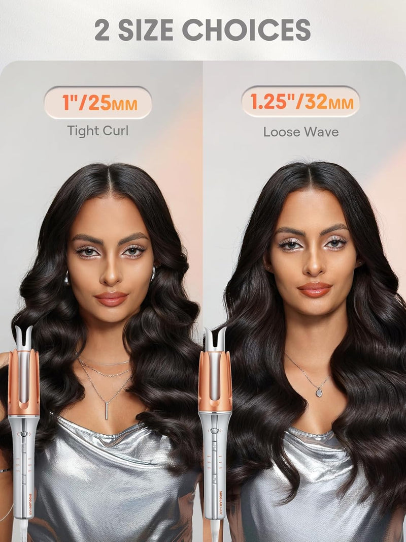 Rizador automático SHEGLAM de 3,17 cm con 3 temperaturas, calentamiento rápido, rotación bidireccional, protección anti-quemaduras, anti-enredos, apagado automático para peinar el cabello.
