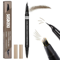 Dual-Ended Microblading Eyebrow Pencil for Women, 2 in 1 Liquid Eyebrow Pencil with Curved Tip and 4D Brow-Fection Microblading Pen (02 Brown)