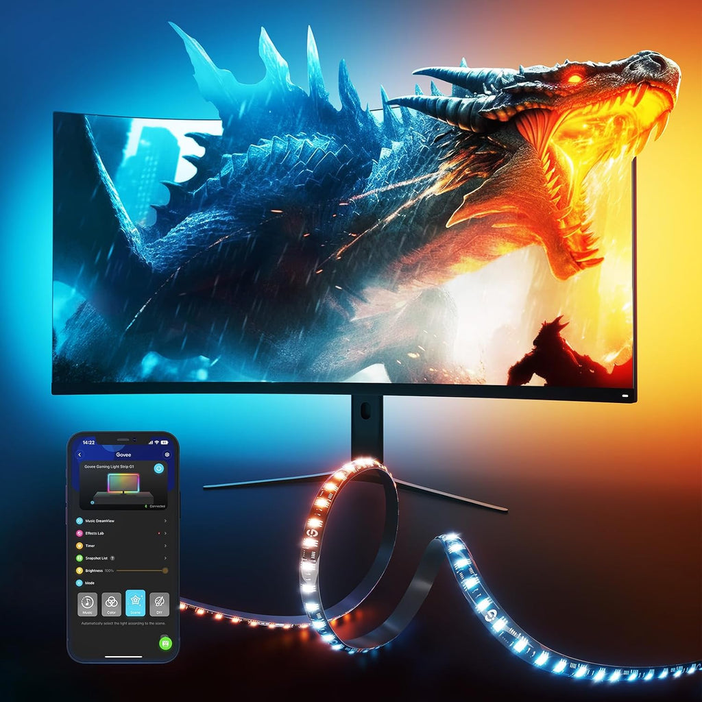 Govee Gaming Light for Monitor G1, RGBIC LED Backlight for 27-34 Inch PC