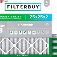 Filterbuy 25x25x2 Air Filter MERV 8 Dust & Allergy Defense (4-Pack)