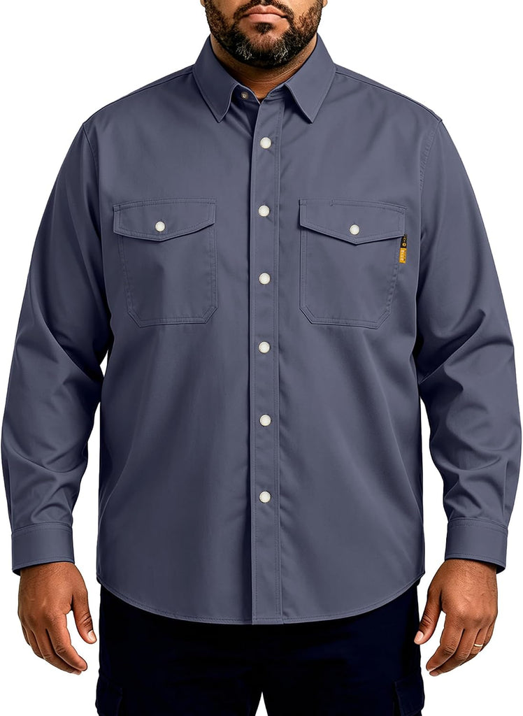 WORKWEYA Men's FR Flame Resistant Shirts 7.5oz Cotton Fire Retardant Welding Shirts NFPA 2112 Dark Grey,2X-Large