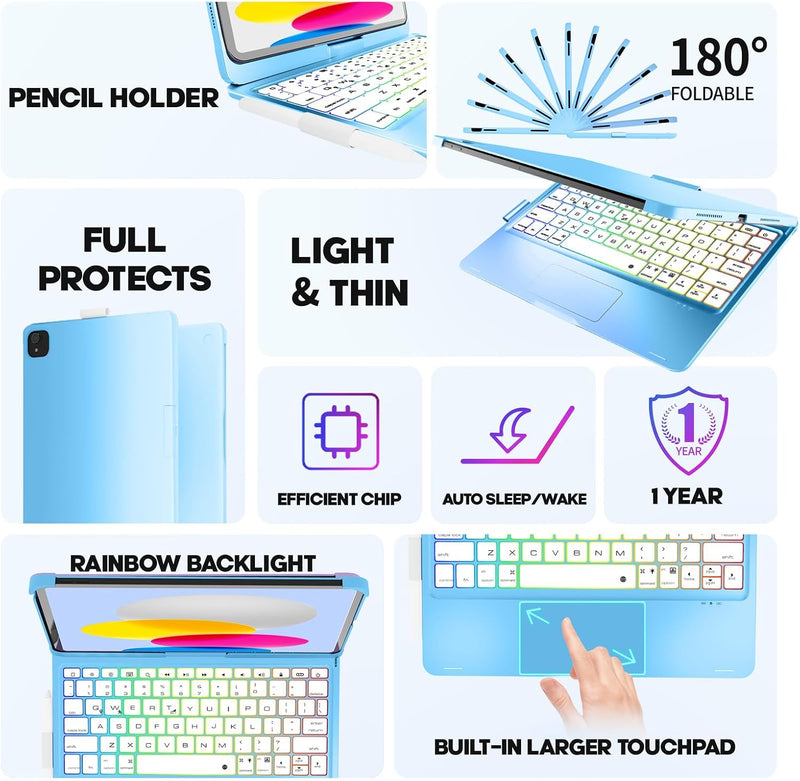 Funda con Teclado NOKBABO para iPad 10/11 (A16) y Air 11" (M4/M3/M2) - Celeste