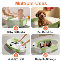 Spluvvly Bañera Plegable Grande para Bebé con Termómetro y Cojín Verde