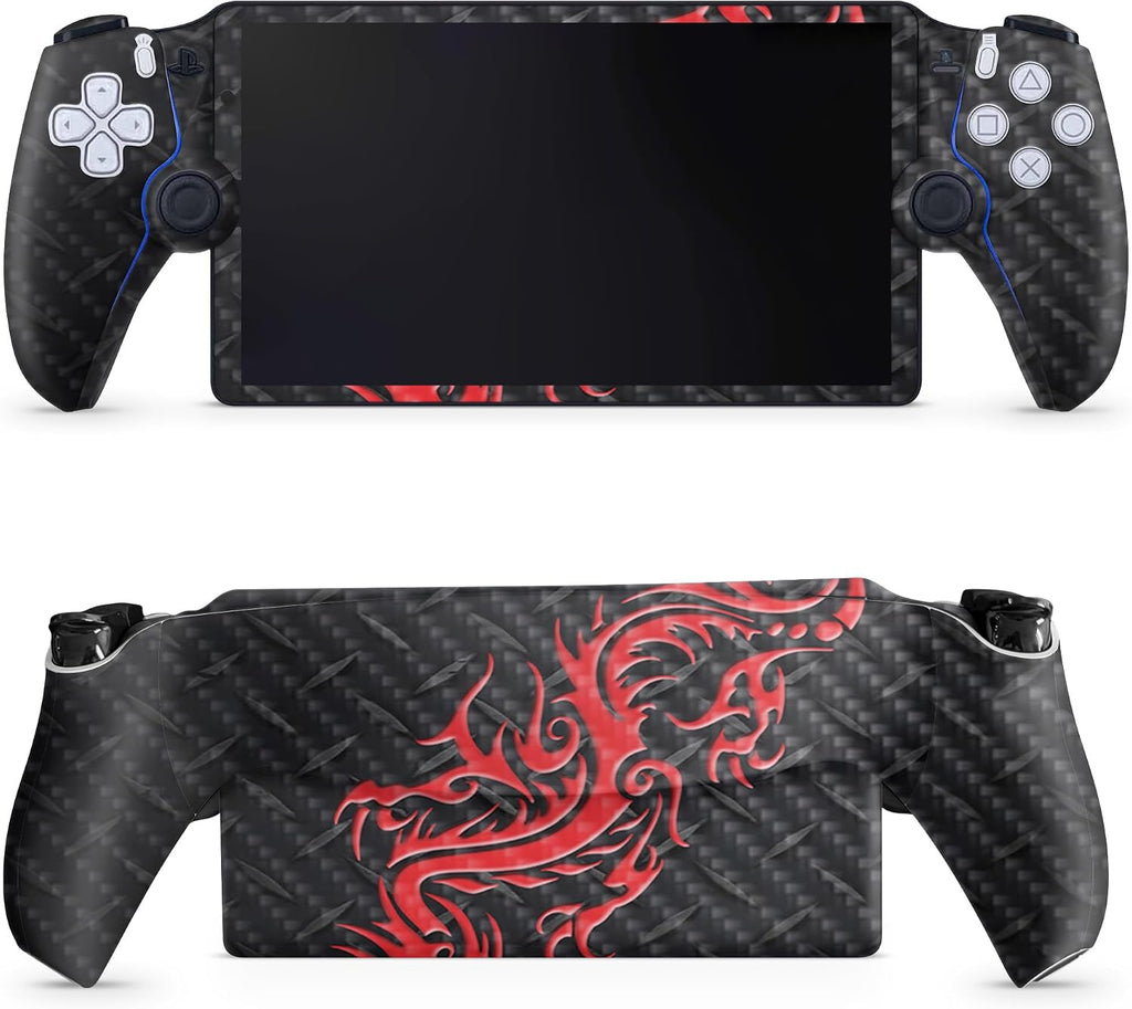 Carbon Fiber Gaming Skin Compatible with PS5 Portal Remote Player - Red Dragon - Premium 3M Vinyl Protective Wrap Decal