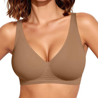 OEAK Womens Jelly Bras Wireless Deep V Comfy Push Up Tshirt Bras GVL L