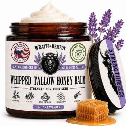 Organic Beef Tallow for Skin & Face - Whipped Honey Balm, Lavender (4 OZ)