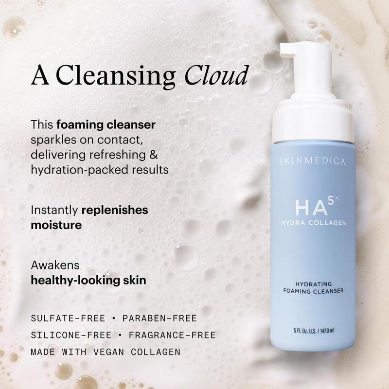 SkinMedica HA5 Hydra Collagen Hydrating Foaming Cleanser with Vegan Collagen, 5 Fl Oz - Hydrating Cleansing Solution for Daily Use - Amino Acid-Based Wash for a Gentle, Non-Irritating, Clean Feeling