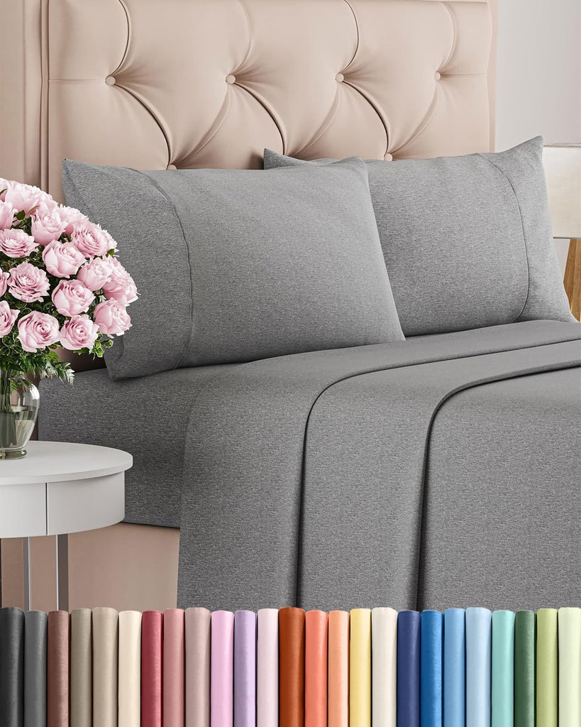 Full Size 4 Piece Sheet Set - Breathable & Cooling Sheets - Heathered Grey