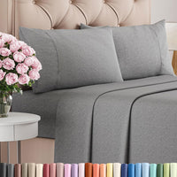 Queen Size 4 Piece Sheet Set - Breathable & Cooling Sheets - Heathered Grey
