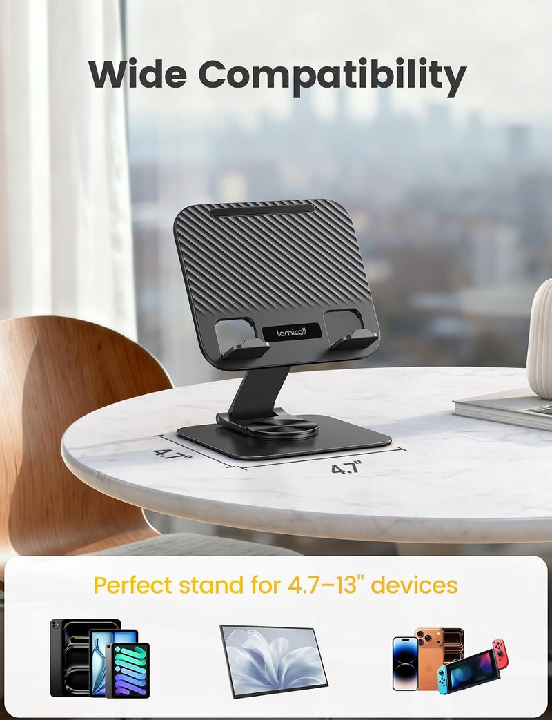 Lamicall Adjustable iPad Stand for Desk, Ultra-Slim Foldable, 360° Rotation