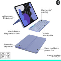Logitech Flip Folio, Keyboard Case for iPad Pro 13-inch (M4 & M5) & iPad Air 13-inch (M2, M3 & M4) (2024, 2025 & 2026) - Protective & Stowable Bluetooth Keyboard Case, Multi-Device - Lilac