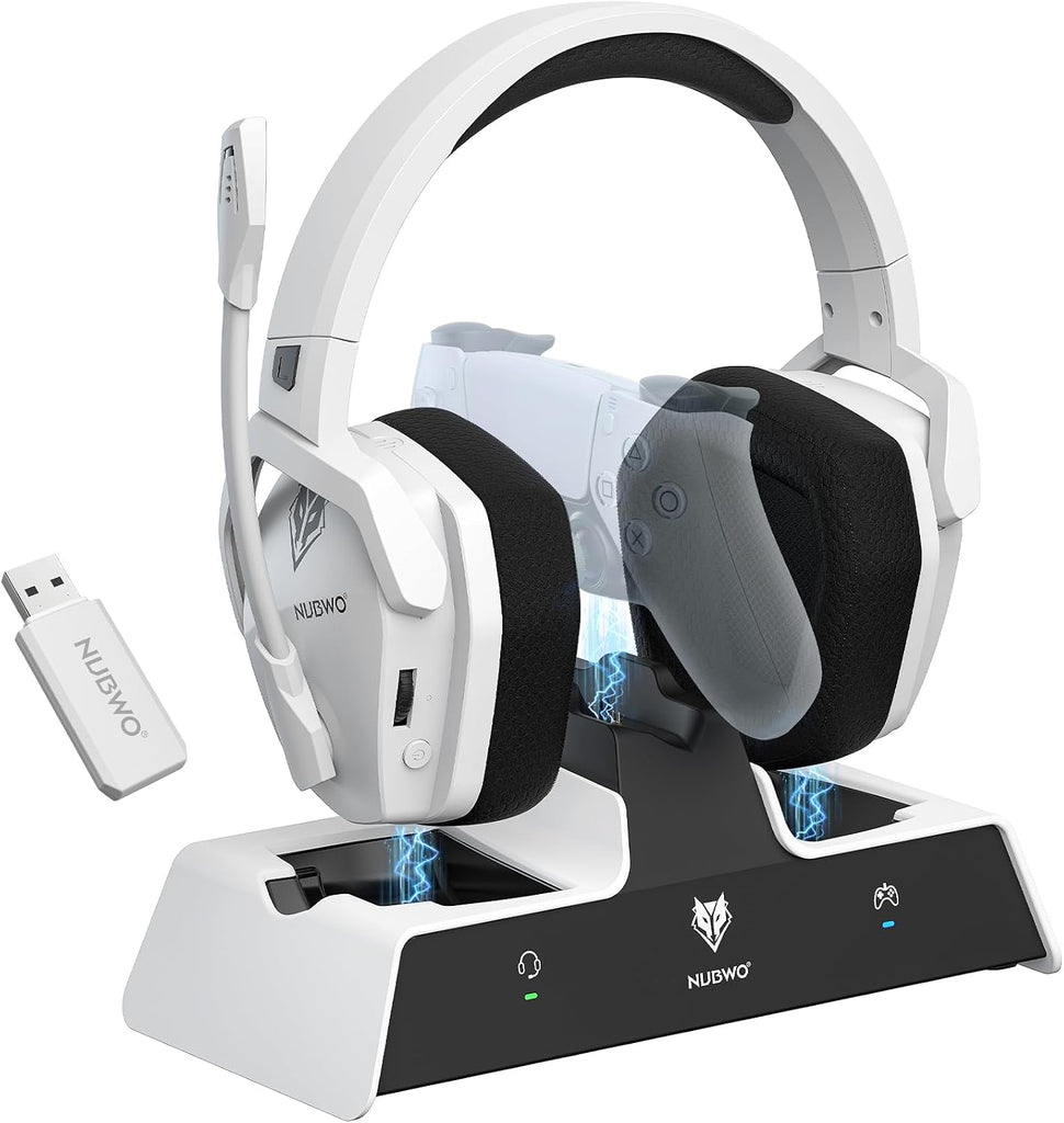 NUBWO G06 Pro Wireless Gaming Headset with Charging Station for Headset & PS5 Controller, 17ms Low Latency, 120H Battery