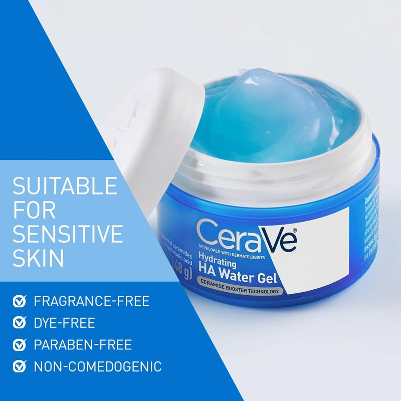 CeraVe Gel de agua hidratante de ácido hialurónico, hidratante facial ligero para hidratar con ceramidas, ácido hialurónico y niacinamida, sin fragancia, seguro para pieles sensibles, 1.7 onzas
