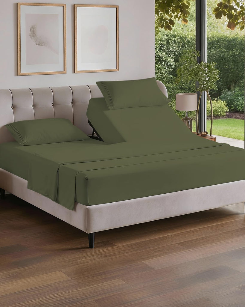 Flex Top Split Head King 4 Piece Sheet Set - Soft & Breathable - Sage Green