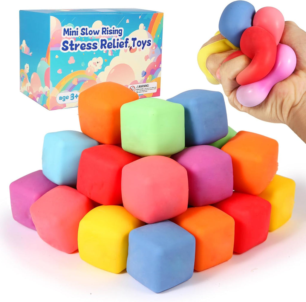 24 Pack Slow Rising Stress Cube , Dough Stress Balls Soft Fidget Squishy Toys for Anxiety Relief, Pull Stretch Classroom