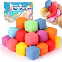 24 Pack Slow Rising Stress Cube , Dough Stress Balls Soft Fidget Squishy Toys for Anxiety Relief, Pull Stretch Classroom