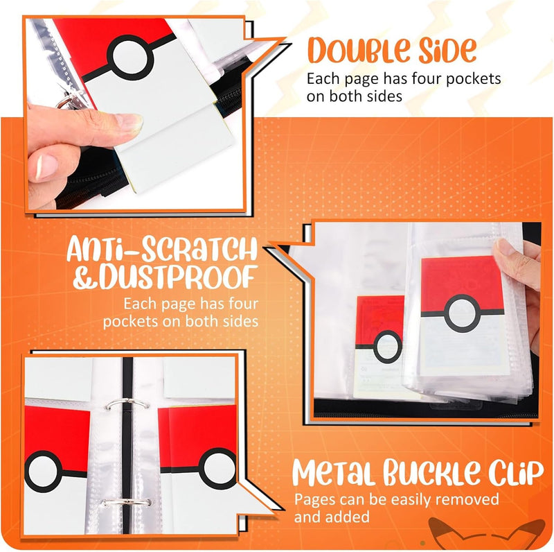 EASYFUN Card Binder 4 Pocket, Trading Card Holder Fits 400 Cards With 50 Removable Sleeves