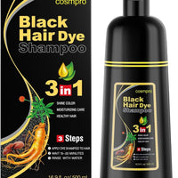 cosmpro Champú de tinte de cabello negro 3 en 1 para mujeres/hombres para cobertura de canas, champú de color instantáneo para cabello semipermanente Champu para Cana