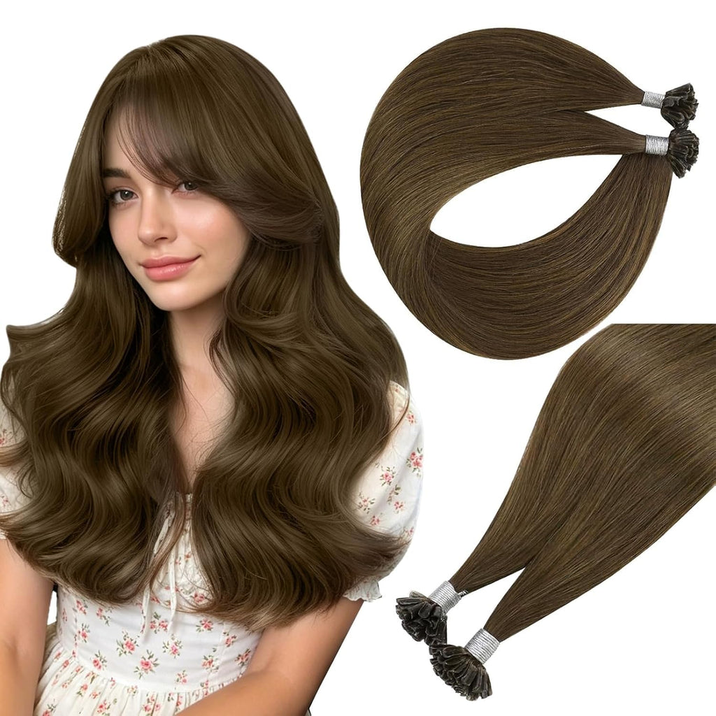 Easyouth Utip Hair Extension Medium Brown, 22 Inch 50G 50S, Remy Human Hair