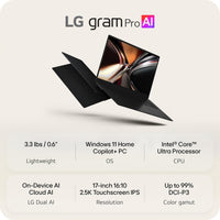 LG gram Pro 17-inch Thin and Lightweight Dual AI Touchscreen Laptop Computer, Copilot+ PC, Intel Core Ultra 7 355 Processor, Windows 11 Home, 32GB RAM, 1TB SSD - Obsidian Black