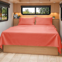 Short Queen Size 4 Piece Bed Sheet Set - RV Short Queen Sheets - Coral