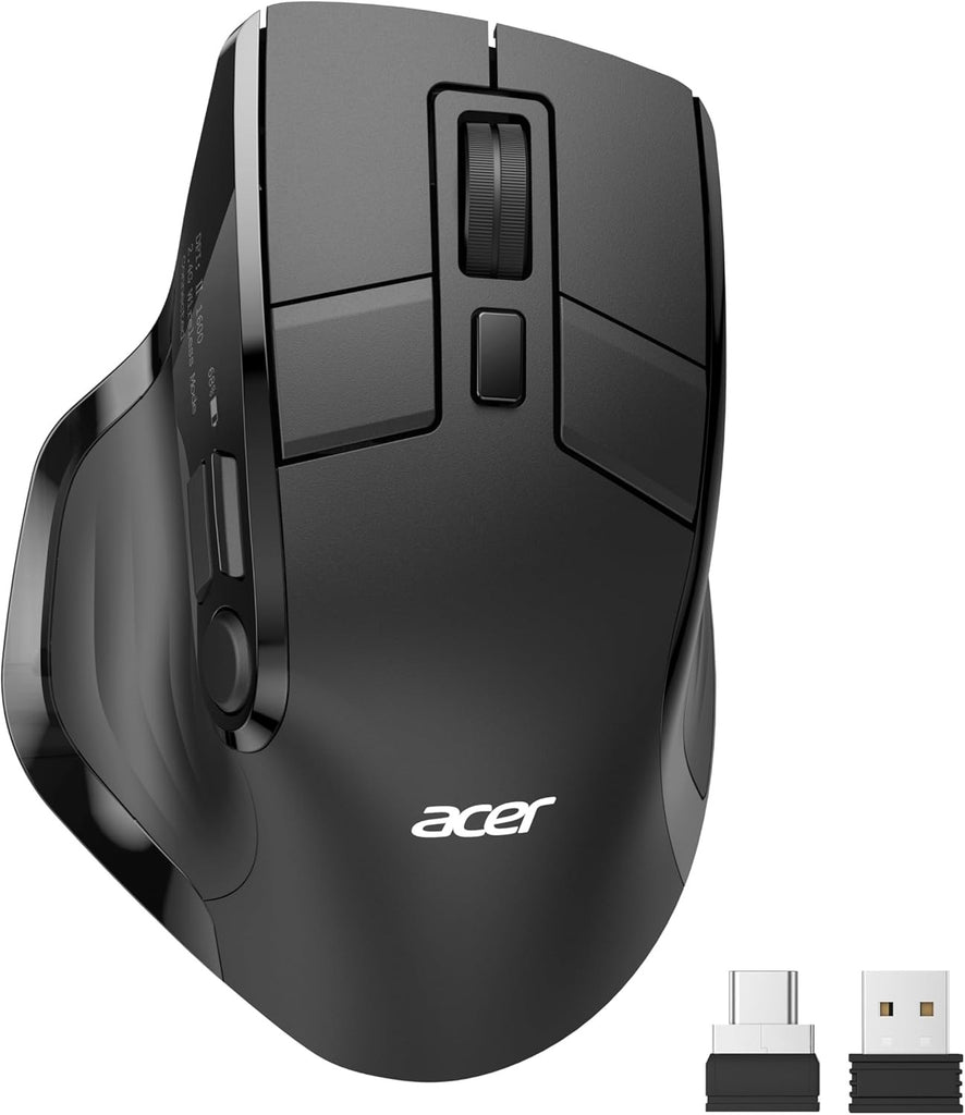 Acer Wireless Mouse for Laptop, Bluetooth Computer Mouse Ergonomic for 4 Devices(2.4Ghz+BT 5.2+Wired), OLED Screen Rechargeable Mice, 5 Programmable Buttons, 4000 DPI for MacBook PC Desktop
