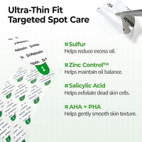 Dr.Melaxin S-ZINC ZERO-FIT Ultra Thin Blemish Spot Patch 0.013mm Invisible Pimple Stickers with Sulfur, Salicylic Acid, AHA & PHA, Seamless Under Makeup Face Cover, 12mm x 72 Patches