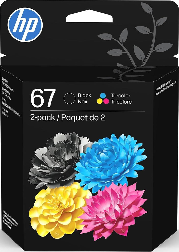 HP 67 Black/Tri-Color Ink Cartridges (2-Pack) | Works with DeskJet 1255, 2700, 4100, Envy 6000, 6400 | Instant Ink Eligi